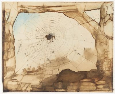 Victor Hugo, The Town of Vianden Seen Through a Spider’s Web, 1871. Brown ink and wash, and blue watercolour over graphite on paper, 25.5 x 30.3 cm. Maisons de Victor Hugo, Paris / Guernsey. Photo: CCØ Paris Musées / Maisons de Victor Hugo