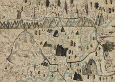 Key 219: Map of Tequaltiche, Teocaltiche, Jalisco, Mexico, 1584 Watercolour and ink on paper, 86.3 x 124.5 cm On loan from The Hispanic Society of America, New York, NY