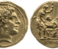 Gold coin - oath-taking scene between two soliders © The Trustees of the British Museum
