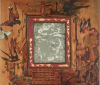 Victor Hugo, Mirror with Birds, 1870. Hand-painted and inscribed wooden frame, oil paint, varnish, 70 x 65 cm. Maisons de Victor Hugo, Paris / Guernsey. Photo: CCØ Paris Musées / Maisons de Victor Hugo