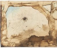 Victor Hugo, The Town of Vianden Seen Through a Spider’s Web, 1871. Brown ink and wash, and blue watercolour over graphite on paper, 25.5 x 30.3 cm. Maisons de Victor Hugo, Paris / Guernsey. Photo: CCØ Paris Musées / Maisons de Victor Hugo