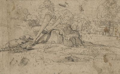 Annibale Carracci, A landscape with a lobster, c.1590
