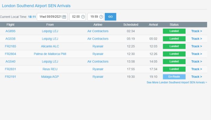 London Southend: Arrivi e partenze