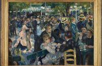 Il Ballo al Moulin de la Galette di Renoir nella cornice dorata: coppie che ballano e amici ai tavoli sotto gli alberi