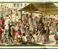 Key 10: Joaquín Antonio de Basarás y Garaygorta, Indian Wedding, in Origen, costumbres y estado presente de mexicanos y filipinos, 1763 Illustrated manuscript on paper, 41 x 65.7 cm On loan from The Hispanic Society of America, New York, NY